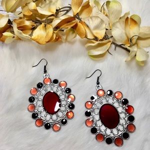 🆕 Boho Maroon & Coral Dangle Earrings